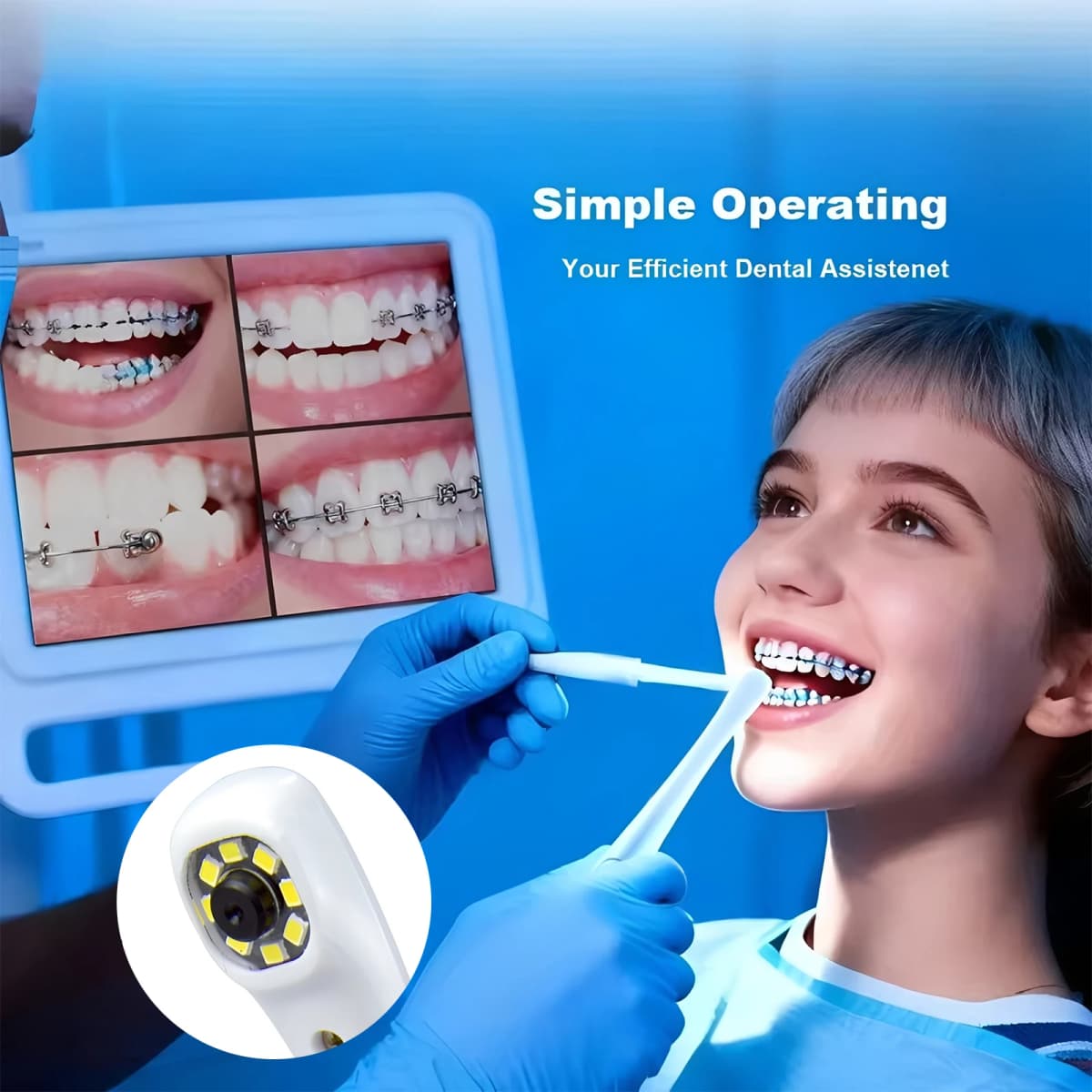Wireless WiFi HD Dental Intraoral Camera 8 LED Macro Lens + 17 Inch LCD Screen Monitor Chair Side