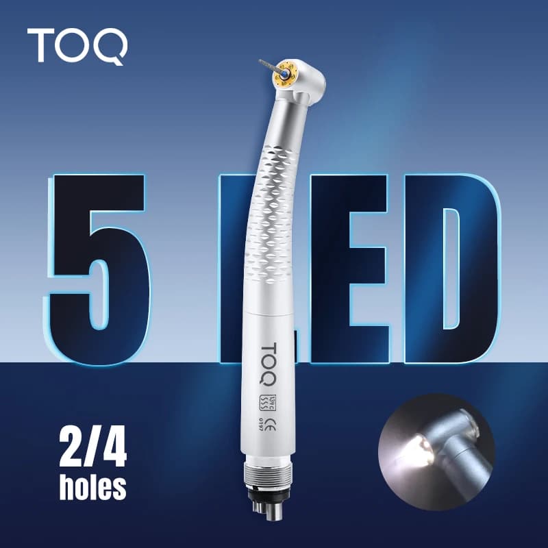 Dental High Speed Handpiece with 5 LED Light 5 Water Spray Shadowless Air Turbine Push Button High Speed Dental Drilling Tool
