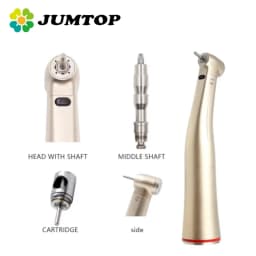 JUMTOP Dental 1:5 Contra Angle Handpiece Fiber Optic Increasing Push Button Ceramic Bearing Internal 4 Way Spray Contra Angle