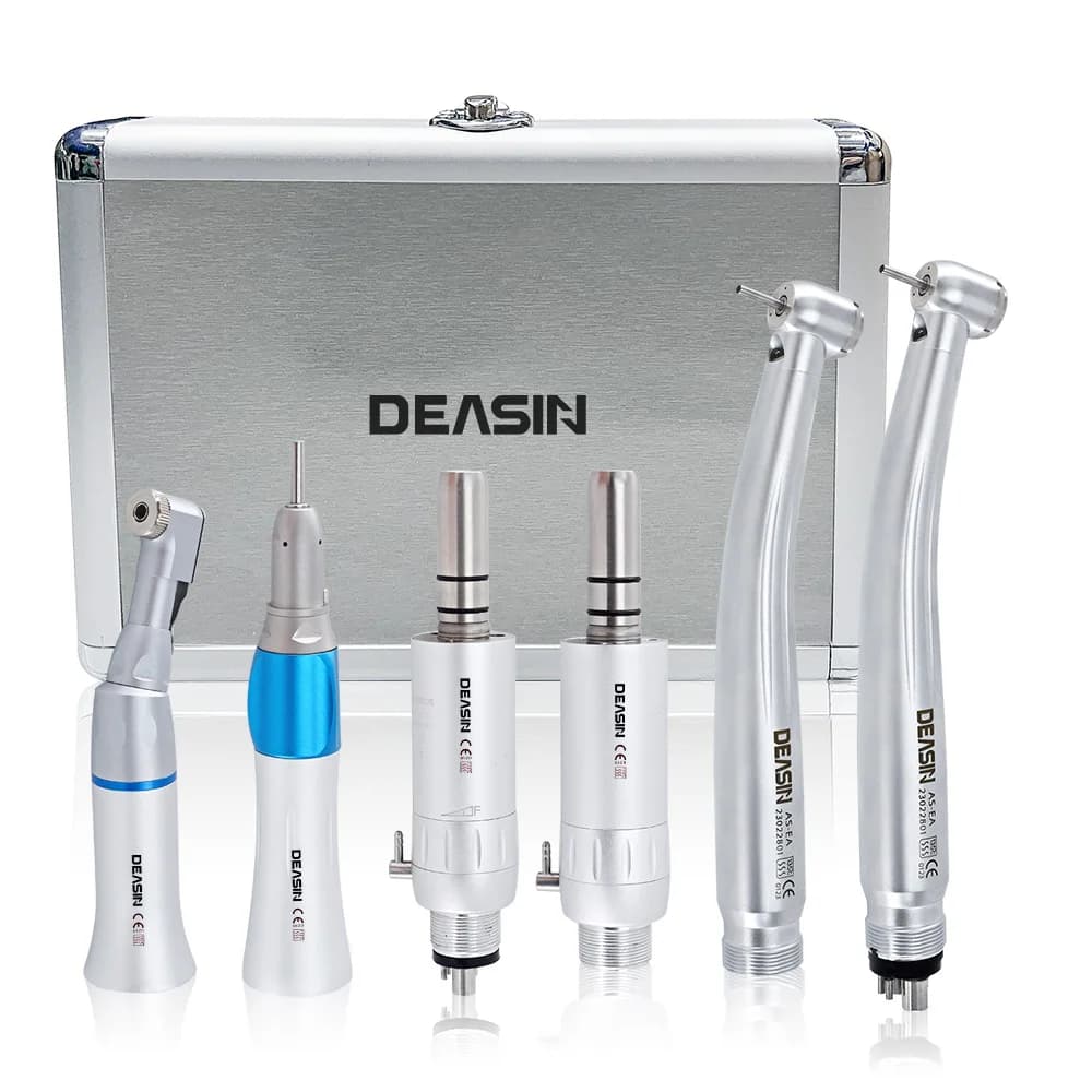 DEASIN Dental E-Generator Led High & Low Speed Handpiece kit Standard Head Straight Contra Angle Air Turbine Three Water Spary