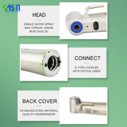 DEASIN Dental XSG20L Contra Angle Implant Low Speed Handpiece RA Burs 20:1 Fiber Optic Increasing Green Ring Air Turbine