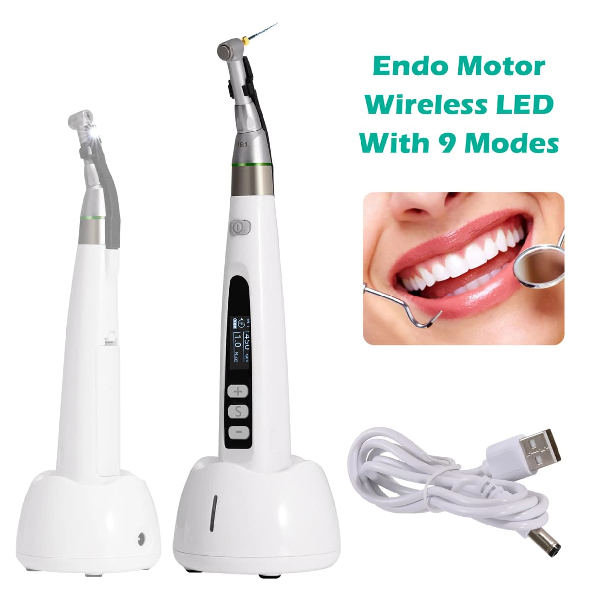 Dental Cordless & Wireless LED Light Endo Motor 16:1 Contra Angle Root Canal Treatment Endodontic