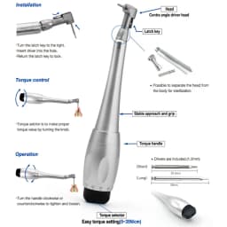 JUMTOP Universal Dental Implant Torque Wrench with 12 Driver Dentistry Latch Head Handpiece 5 to 35 N.cm