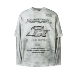 Letter Print Double-sided Printed T-shirt Mens High Street Washed Loose Cotton Tee Men Long Sleeve Crew Neck Tee Men