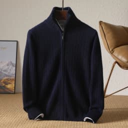 Men 100% Merino Wool Stand-Up Collar Cardigan Casual Knit Business Zipper Coat Autumn Winter Versatile Warm Men Cashmere Jacket