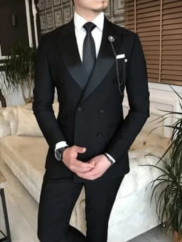 2 Pieces Black Suits for Men Peaked Lapel Double Breasted Bespoke Blazer Wedding Groom Tuxedos Prom Costume Homme Jacket+Pants