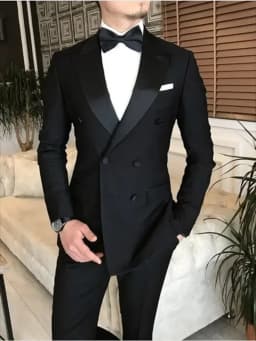 2 Pieces Black Suits for Men Peaked Lapel Double Breasted Bespoke Blazer Wedding Groom Tuxedos Prom Costume Homme Jacket+Pants