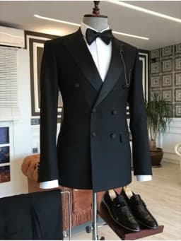 2 Pieces Black Suits for Men Peaked Lapel Double Breasted Bespoke Blazer Wedding Groom Tuxedos Prom Costume Homme Jacket+Pants