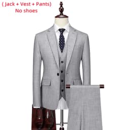 Jacket+Vest+Pants / 2023 High Quality Men Slim Suit Formal Business Groom Wedding Social Dress Blue Grey High-end Casual Tuxedo
