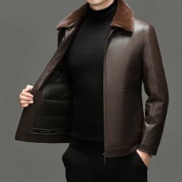 YN-2588 Men's Genuine Leather Down Jacket, Mink Fur Collar, Thick White Duck Down Jacket, Winter Super Thick Warm And Casual