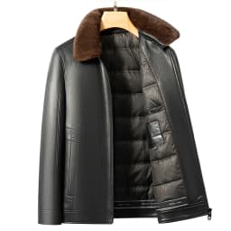 YN-2588 Men's Genuine Leather Down Jacket, Mink Fur Collar, Thick White Duck Down Jacket, Winter Super Thick Warm And Casual