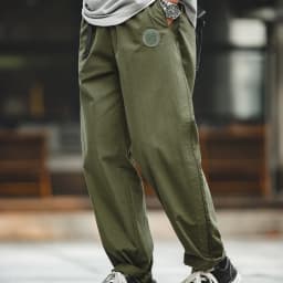 Maden Adjustable Straight Leg Drawstring Pants for Men Woven Outdoor Loose Casual Pants 3D Rubber Badge Male Mid-waist Trousers