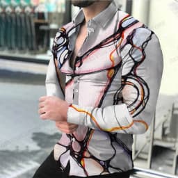 Geometric Theme ShirtsMen's Fashion, Casual Comfortable, Long Sleeve Shirts, Hawaiian Casual Beach Streetwear, Colorful Clothing