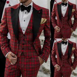 Navy Blue Plaid Luxuly Men Suits Slim Fit Notched Lapel Groom Formal Tuxedos Prom 3 Pcs Sets Business Male Blazer Costume Homme