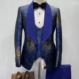 Navy Blue Plaid Luxuly Men Suits Slim Fit Notched Lapel Groom Formal Tuxedos Prom 3 Pcs Sets Business Male Blazer Costume Homme