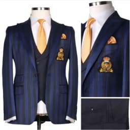 Navy Blue Plaid Luxuly Men Suits Slim Fit Notched Lapel Groom Formal Tuxedos Prom 3 Pcs Sets Business Male Blazer Costume Homme