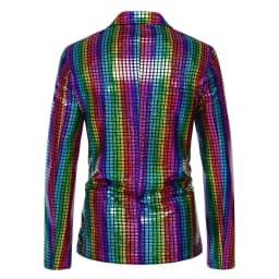 Rainbow striped men's two-piece suitwith a unique and eye-catching style,perfect for fashion shows anda must-have for trendy men