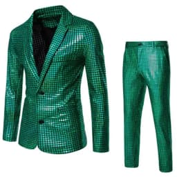 Rainbow striped men's two-piece suitwith a unique and eye-catching style,perfect for fashion shows anda must-have for trendy men