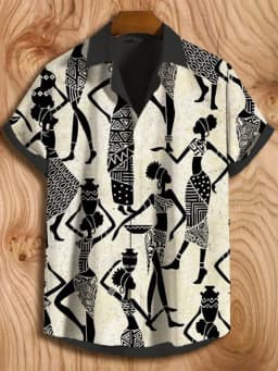 2025 Vintage African Style Men's Retro Ethnic Tribal Short Sleeve Shirts Tops Fashion Casual Vacation Streetwear Men's Shirts