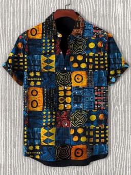 2025 Vintage African Style Men's Retro Ethnic Tribal Short Sleeve Shirts Tops Fashion Casual Vacation Streetwear Men's Shirts