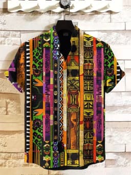 2025 Vintage African Style Men's Retro Ethnic Tribal Short Sleeve Shirts Tops Fashion Casual Vacation Streetwear Men's Shirts