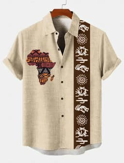 2025 Vintage African Style Men's Retro Ethnic Tribal Short Sleeve Shirts Tops Fashion Casual Vacation Streetwear Men's Shirts