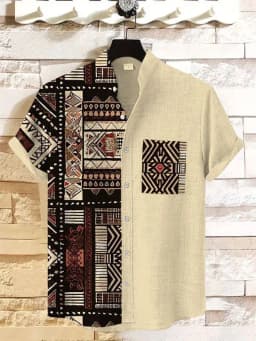 2025 Vintage African Style Men's Retro Ethnic Tribal Short Sleeve Shirts Tops Fashion Casual Vacation Streetwear Men's Shirts