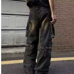 Autumn Y2K High Street Jeans Mens Multi-Pocket Hiphop Cargo Pants Vintage Straight Wide-Leg Denim Trousers Fashion Streetwear