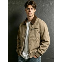 UETEEY Autumn Men Retro Canvas Detroit Jacket Corduroy Collar Heavyweight Short Zip Jacket With Pockets Casual Street Outerwear