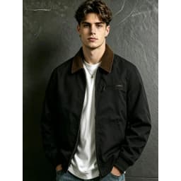 UETEEY Autumn Men Retro Canvas Detroit Jacket Corduroy Collar Heavyweight Short Zip Jacket With Pockets Casual Street Outerwear