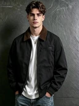 UETEEY Autumn Men Retro Canvas Detroit Jacket Corduroy Collar Heavyweight Short Zip Jacket With Pockets Casual Street Outerwear
