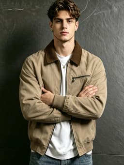 UETEEY Autumn Men Retro Canvas Detroit Jacket Corduroy Collar Heavyweight Short Zip Jacket With Pockets Casual Street Outerwear