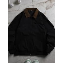 UETEEY Autumn Men Retro Canvas Detroit Jacket Corduroy Collar Heavyweight Short Zip Jacket With Pockets Casual Street Outerwear