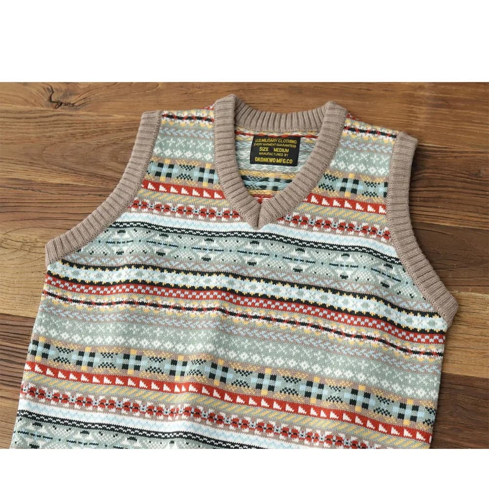 Retro sweater v-neck stacked wool vest autumn and winter sleeveless sweater knitted vest vest for men