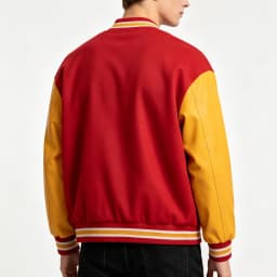 Mens M Letter Varsity Jacket Vintage Faux Leather Sleeve Baseball Letterman Coat Red & Yellow Streetwear for Casual Wear
