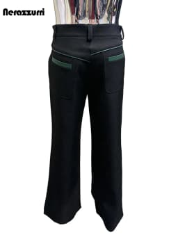 Nerazzurri Autumn Spring Autumn Long Color Block Patchwork Pu Leather Wide Leg Pants Men Alternative Streetwear Clothes Trouser