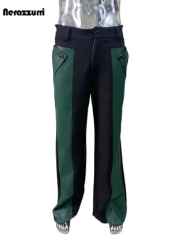 Nerazzurri Autumn Spring Autumn Long Color Block Patchwork Pu Leather Wide Leg Pants Men Alternative Streetwear Clothes Trouser
