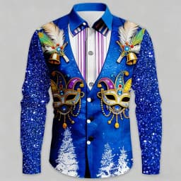 Mardi Gras Men's Carnival Faux Collar and Suit Design Mask with Feathers Shirt Button Up Shirt Long Sleeve Fashion Spring Fall
