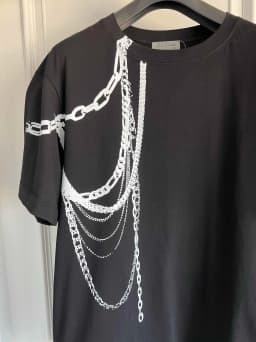 TOP-YAMAMOTO original design Japanese dark style original design necklace chain print pure cotton T-shirt