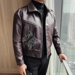 High Quality Fashion Men's Leather Jacket Coat New High-end Lapel Slim Fit Casual Embroidered Thick Jacket Top Men Clothing