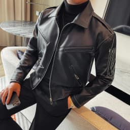 High Quality Fashion Men's Leather Jacket Coat New High-end Lapel Slim Fit Casual Embroidered Thick Jacket Top Men Clothing