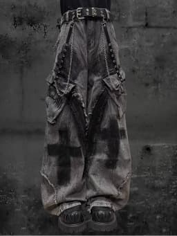 Unsiex Gothic Punk Jeans 2026 Distressed Splash Ink Jeans For Women Men Y2K Graffiti Wide Leg Pants Loose Fit Washed Denim