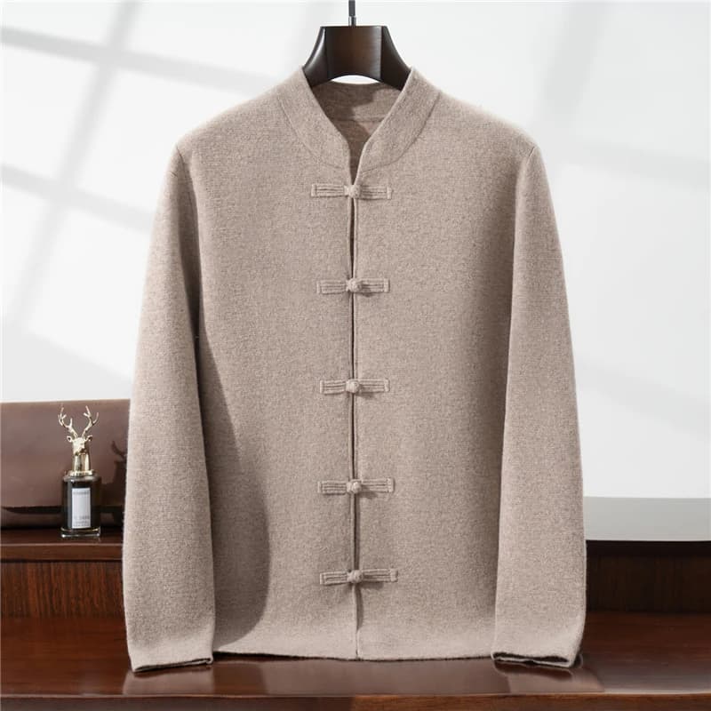 100% Pure Wool Chinese Style Buckle Cardigan Men Sweater Casual Comfort Knitted Long Sleeve Men's Wool Sweater Spring Autumn Coa