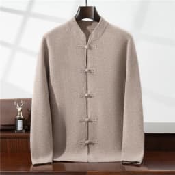 100% Pure Wool Chinese Style Buckle Cardigan Men Sweater Casual Comfort Knitted Long Sleeve Men's Wool Sweater Spring Autumn Coa