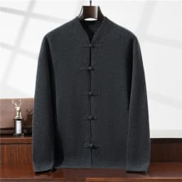 100% Pure Wool Chinese Style Buckle Cardigan Men Sweater Casual Comfort Knitted Long Sleeve Men's Wool Sweater Spring Autumn Coa