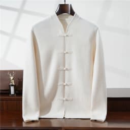 100% Pure Wool Chinese Style Buckle Cardigan Men Sweater Casual Comfort Knitted Long Sleeve Men's Wool Sweater Spring Autumn Coa