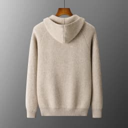New Men's Thick Zipper Hoodie Cardigan100% Merino Wool Knitted Sweater Casual Loose Autumn/Winter Warm Hoodie Long Sleeve Jacket