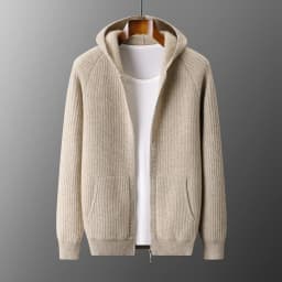 New Men's Thick Zipper Hoodie Cardigan100% Merino Wool Knitted Sweater Casual Loose Autumn/Winter Warm Hoodie Long Sleeve Jacket