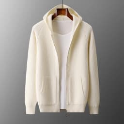 New Men's Thick Zipper Hoodie Cardigan100% Merino Wool Knitted Sweater Casual Loose Autumn/Winter Warm Hoodie Long Sleeve Jacket