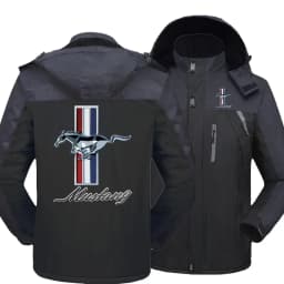 New Winter Fashion Men's Mustang Logo Fleece Waterproof Jackets Thicken Hoodies Zipper Warm High Quality Outwear